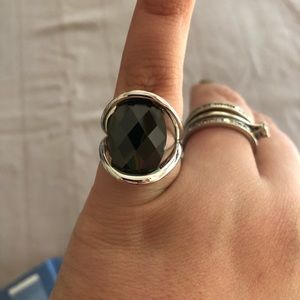 Black and sterling silver ring, size 6